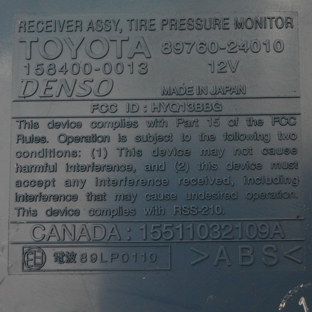 2002-2005 Lexus SC430 Z40 Tire Pressure Monitoring TPMS Sensor 15511032109A OEM