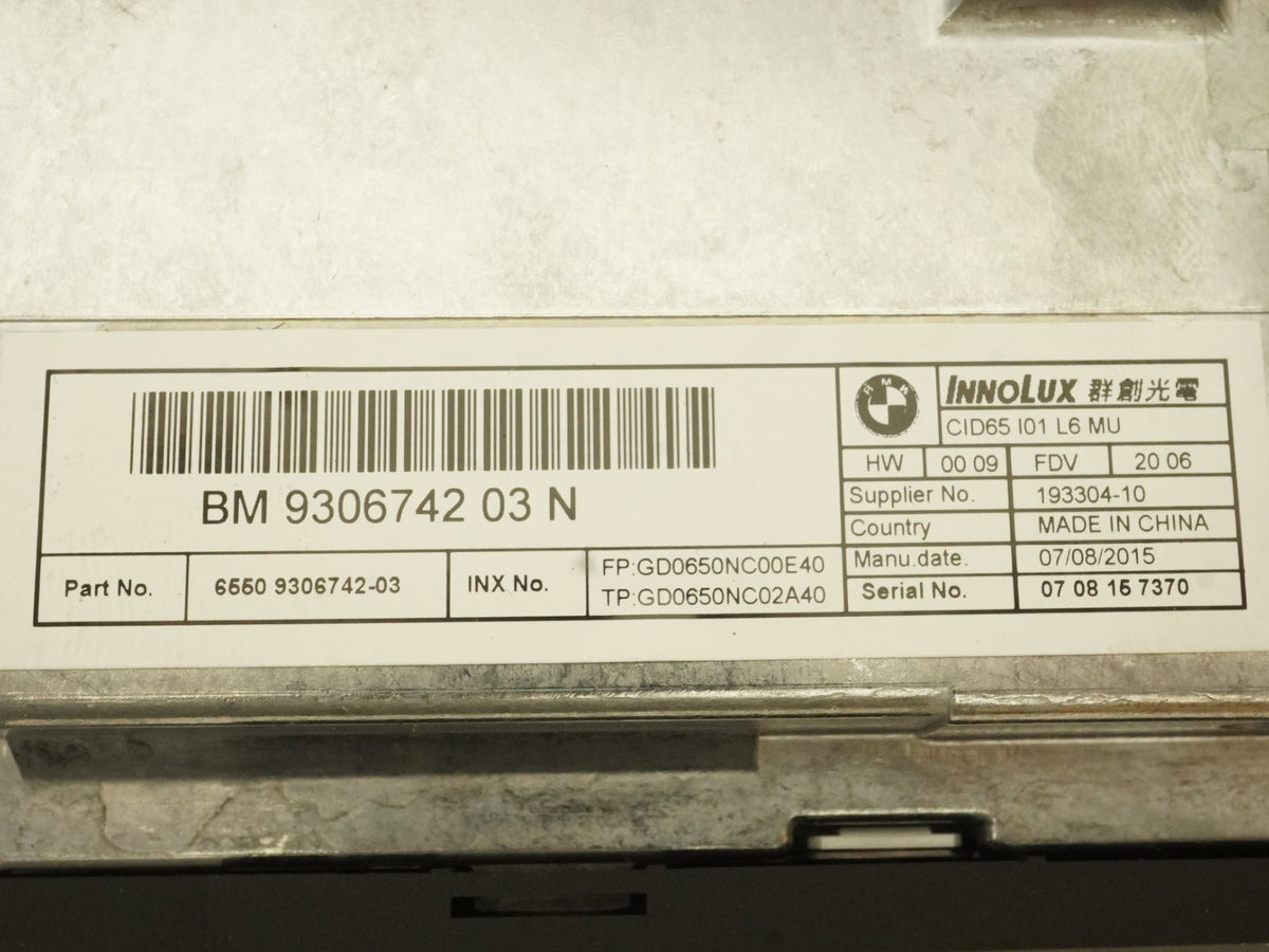 14-18 BMW i3 I01 Information Display Screen Monitor 6.5 Inch Front 930674203 OEM
