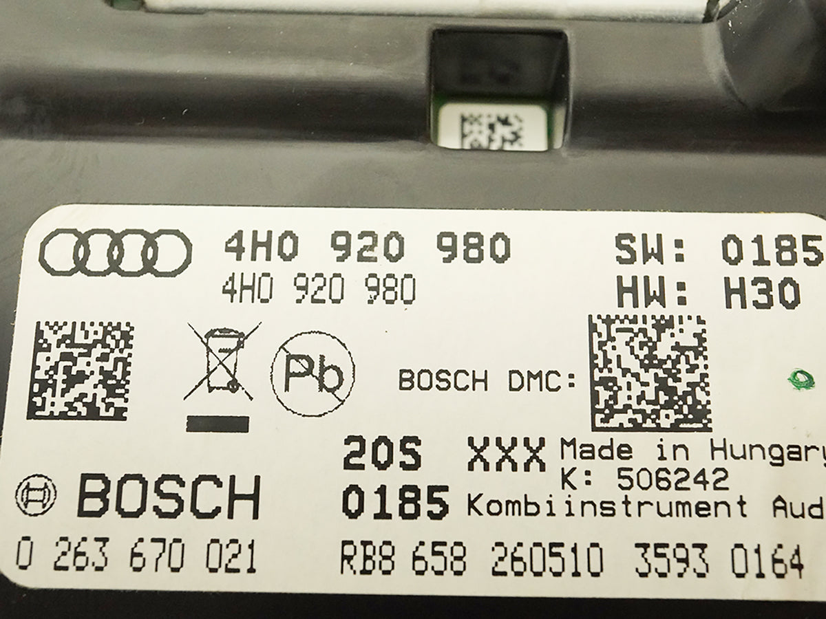 2011 - 2012 Audi A8 D4 Speedometer Instrument Cluster Mph 95K 4H0920980 OEM