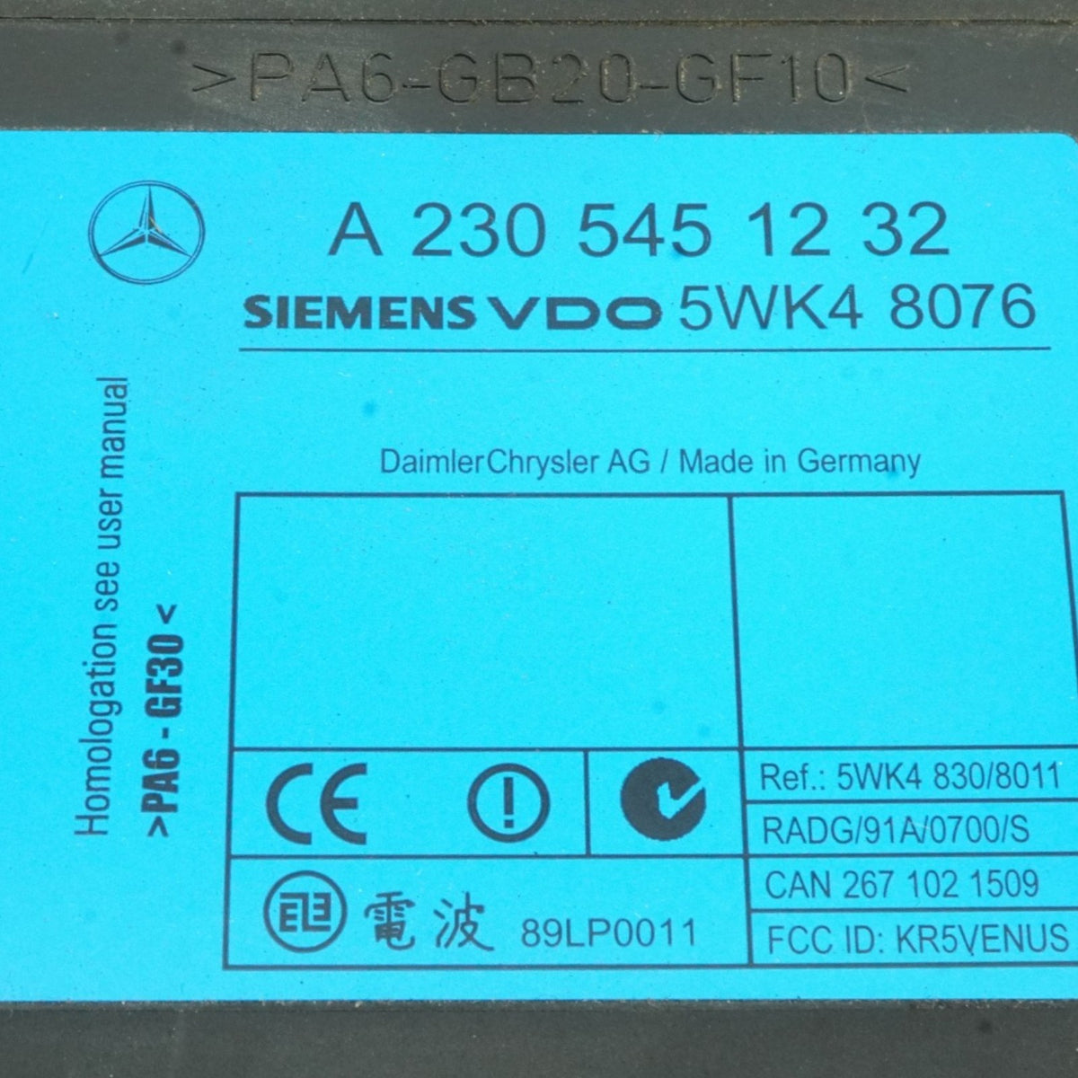 00-06 Mercedes S500 W220 Keyless Ignition Entry Control Module A2305451232 OEM