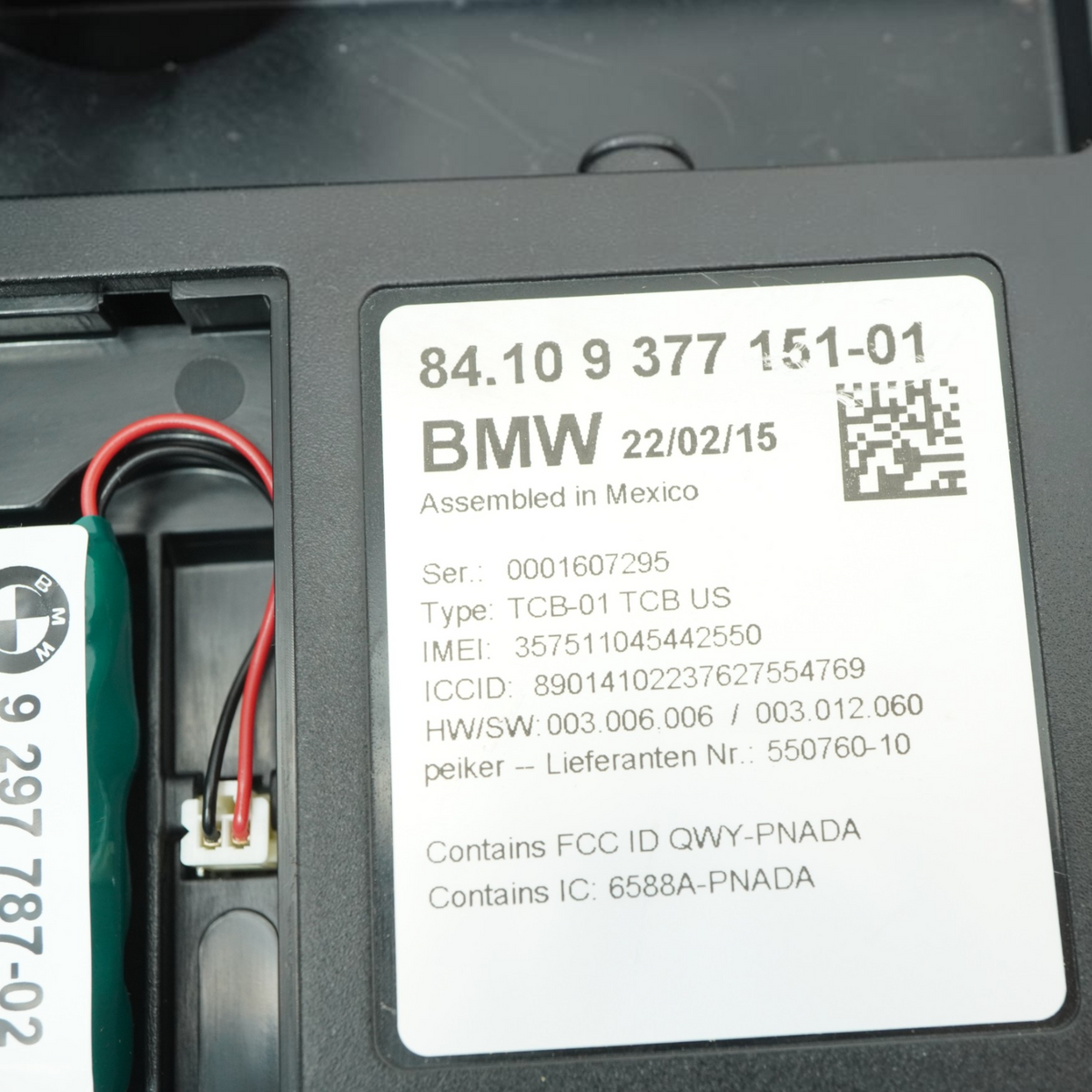 14-16 BMW X5 F15 Bluetooth Telematics Communication Control Module 937715101 OEM