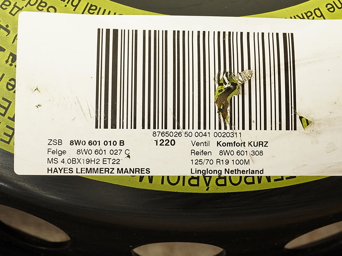 2019 - 2023 Audi A4 B9 Spare Tire Wheel Rim Steel 19X4J 5-112Mm 8W0601010B OEM