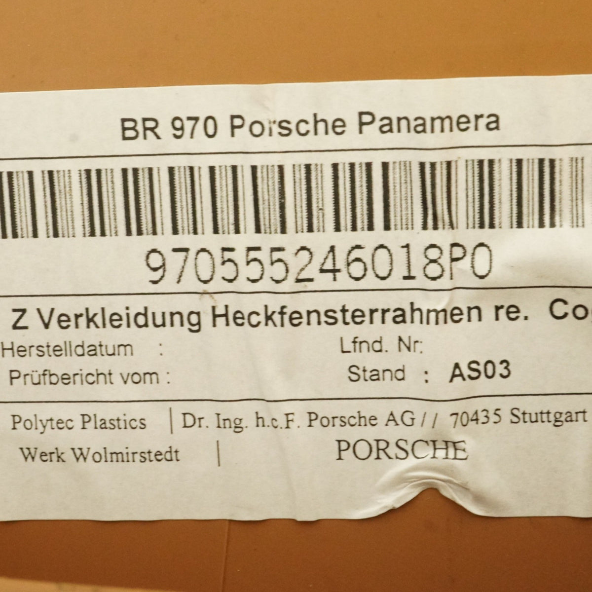 10-16 Porsche Panamera 970 Cover Panel Trim Trunk Tailgate Rear 97055524301 OEM