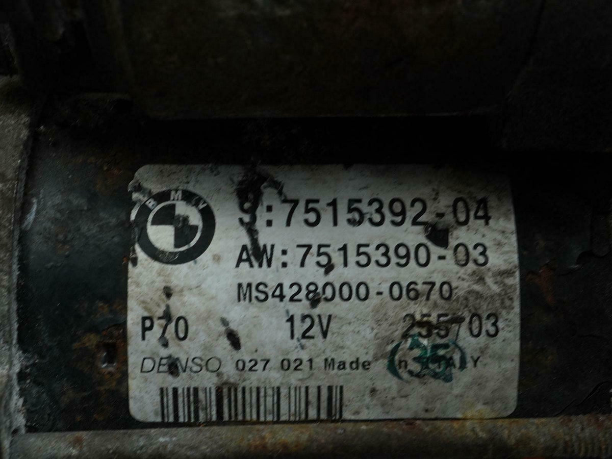 04-06 BMW X3 E83 3.0 6 Cyl Liter Manual Starter Motor Engine Ignition 7515392