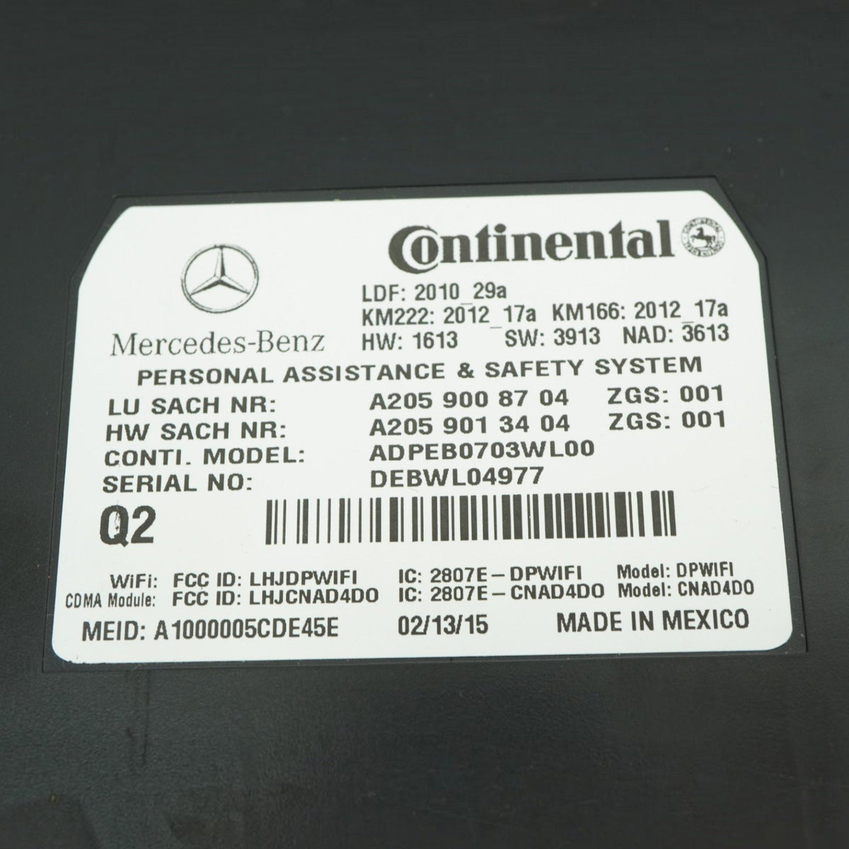 2015 Mercedes-Benz S550 Sedan Remote Communication Control Module A2059008704