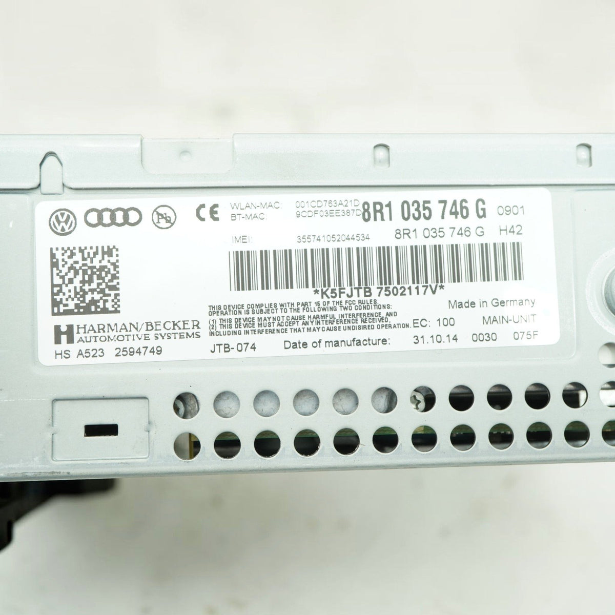 15-17 Audi S5 8T Multimedia Receiver Player CD Audio Control 8R1035746G OEM
